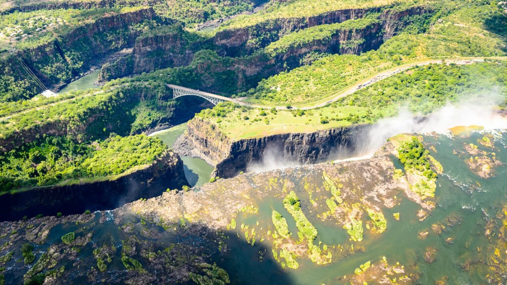 Lush aerial view of the Victoria Falls, Zambia and Zimbabwe during a Cape Town to Victoria Falls journey